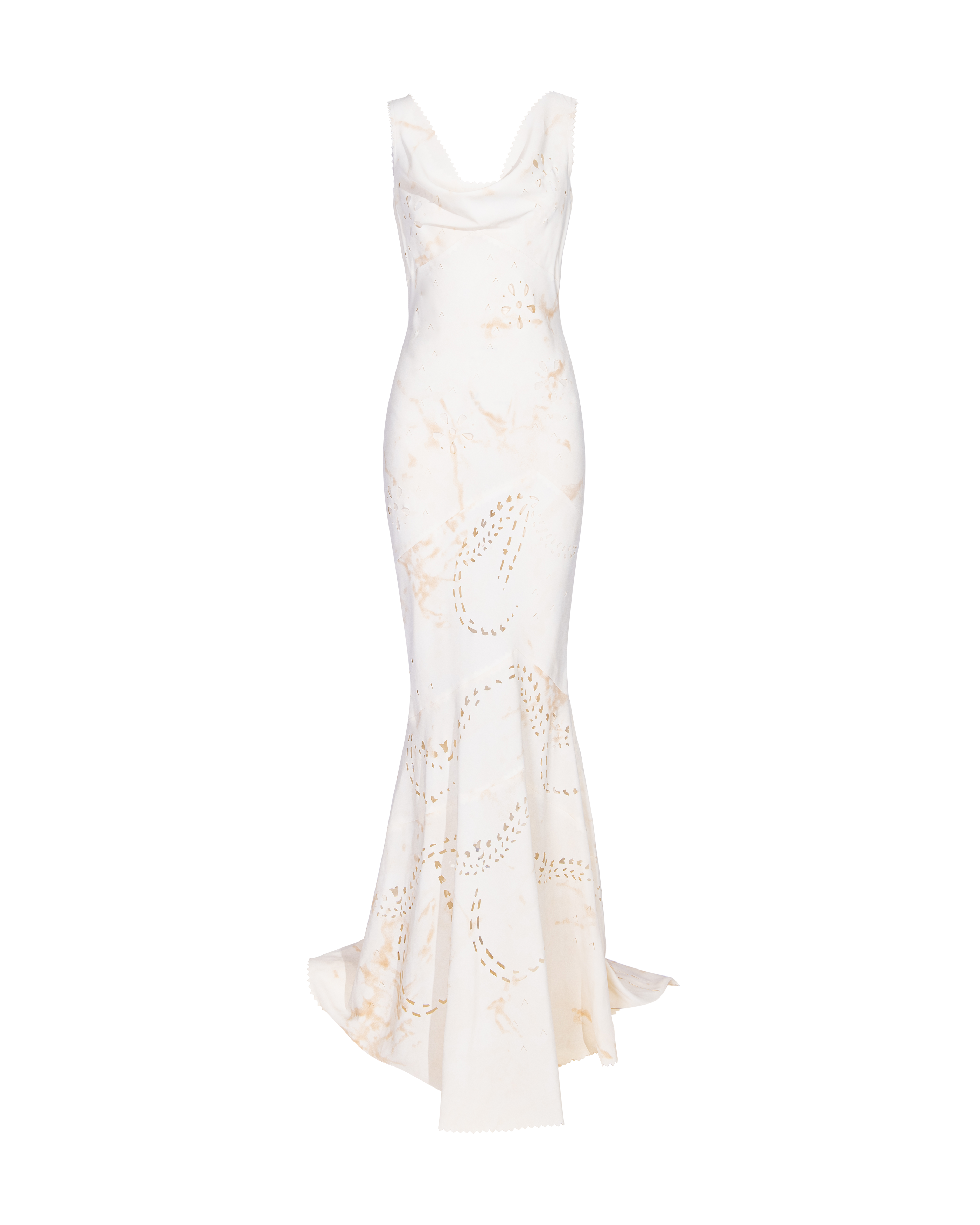 A/W 2001 Bias Cut Cream Gown with Lasercut Floral Details