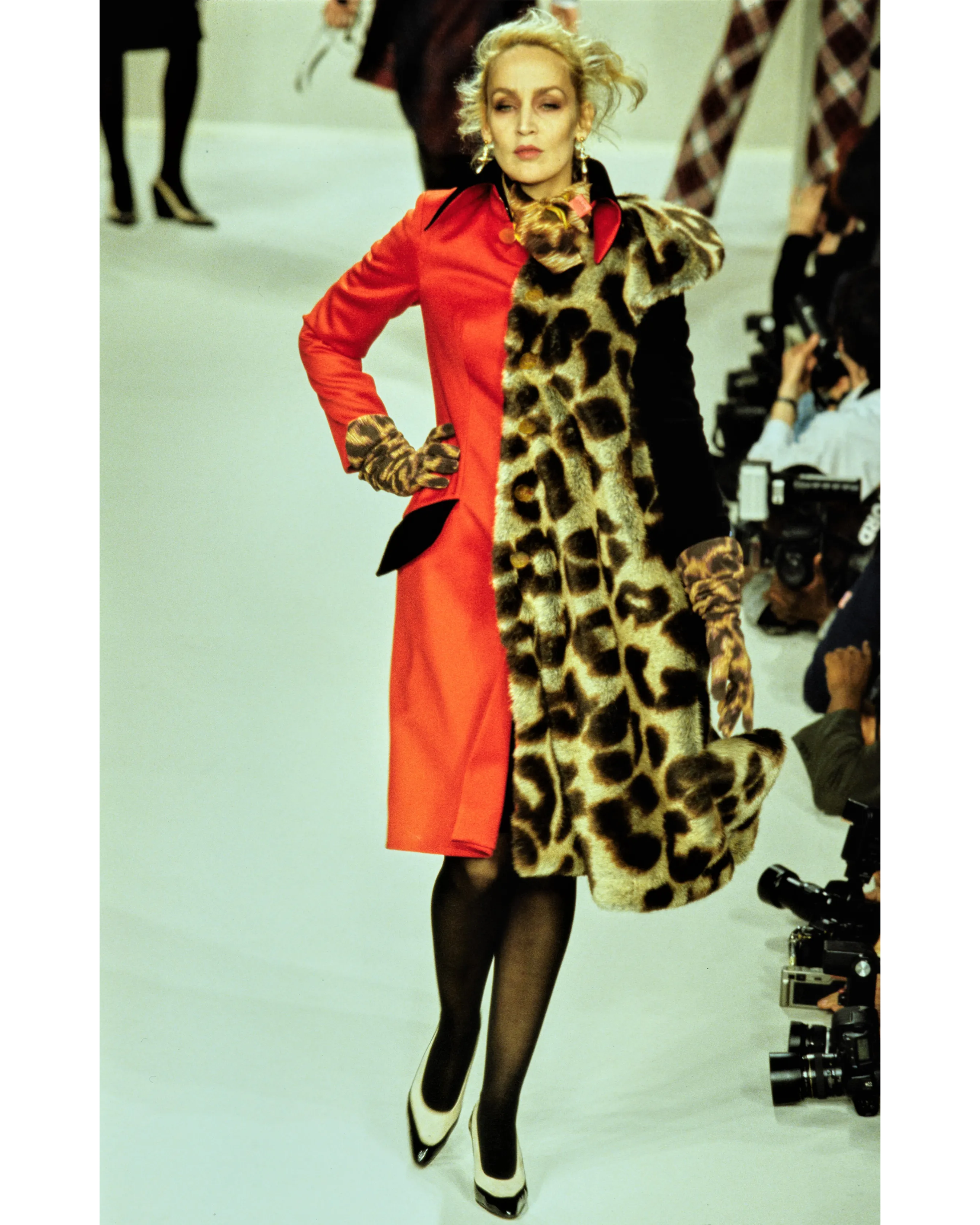 A/W 1996 Red and Leopard Print Contrast Coat