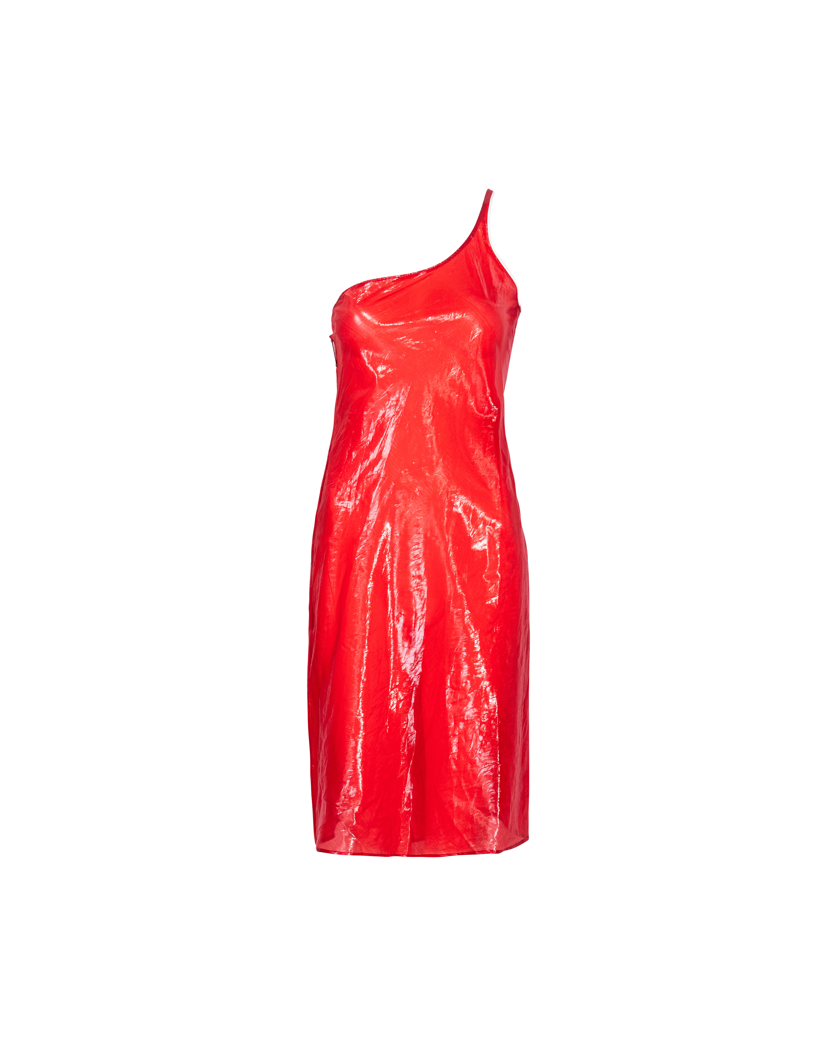 A/W 1994 Red Semi-Sheer One-Shoulder Dress