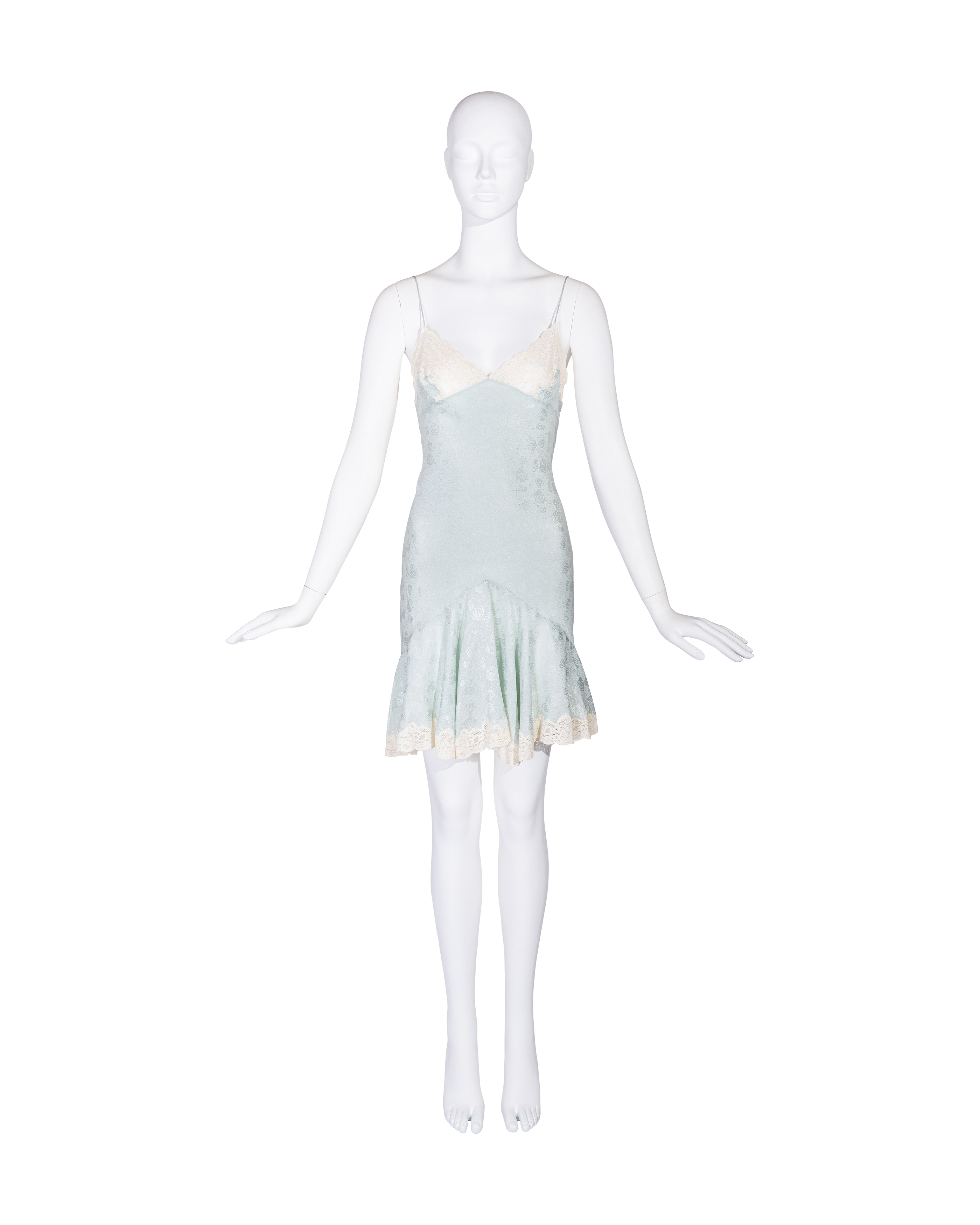 S/S 1999 Baby Blue Bias Cut Rosette Pattern Mini Dress