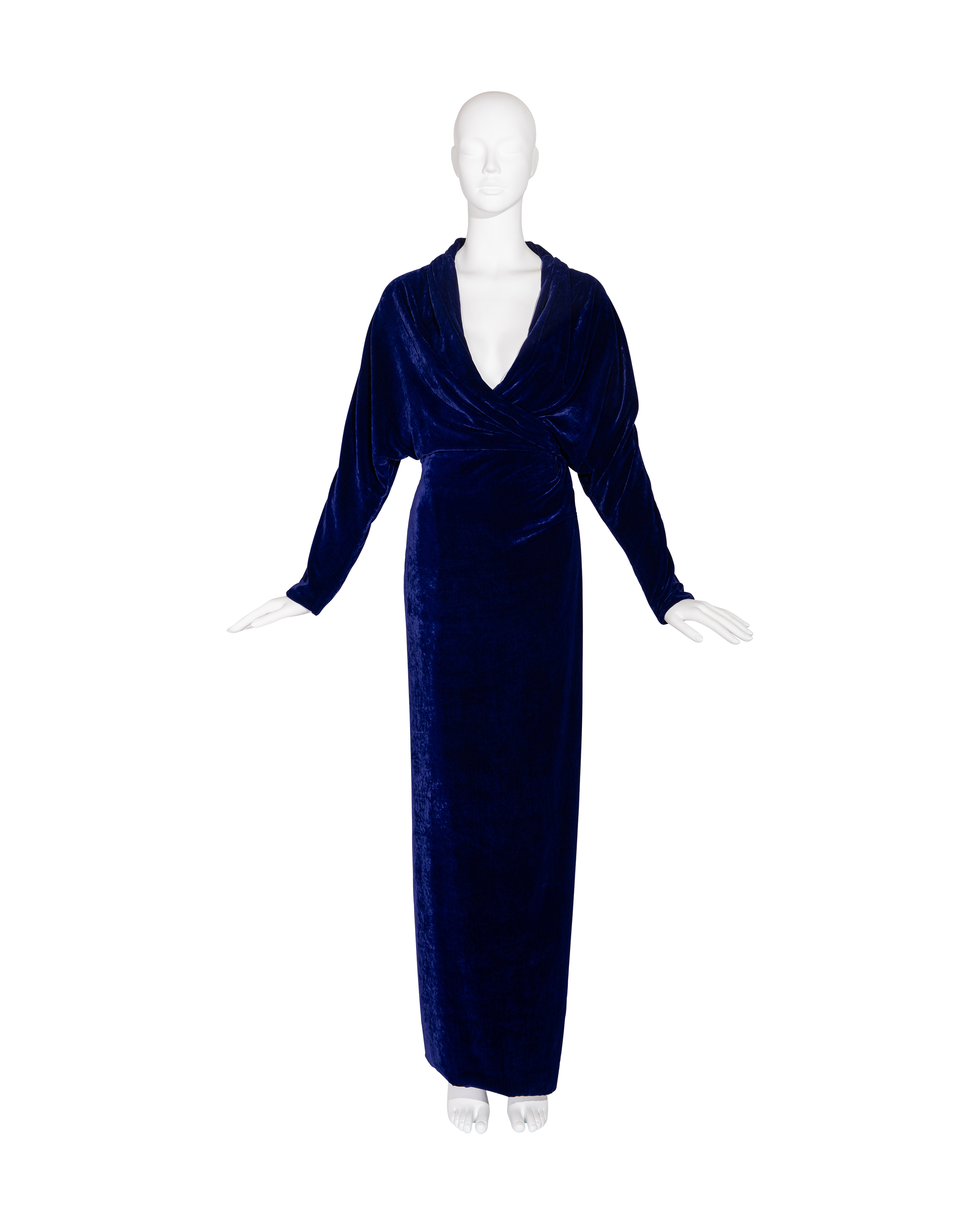 1970's Periwinkle Long Sleeve Velvet Gown