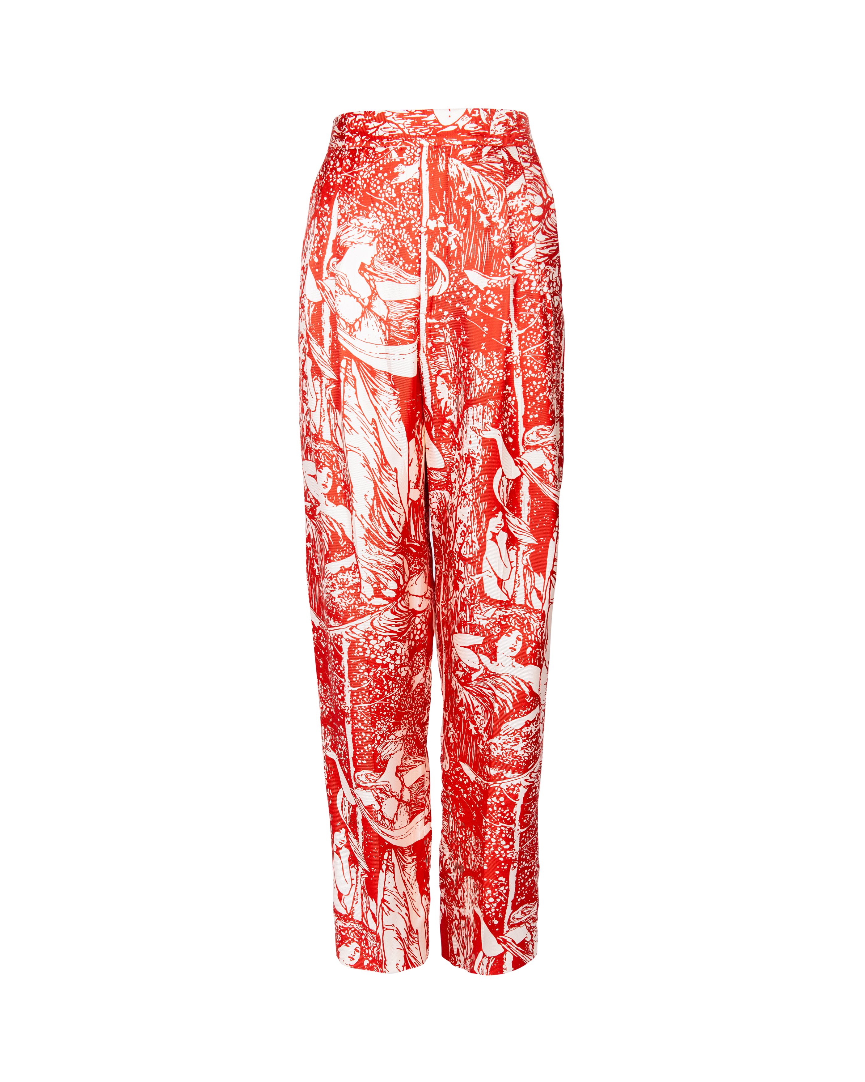 A/W 2017 Figure Print Red and White Silk Trousers