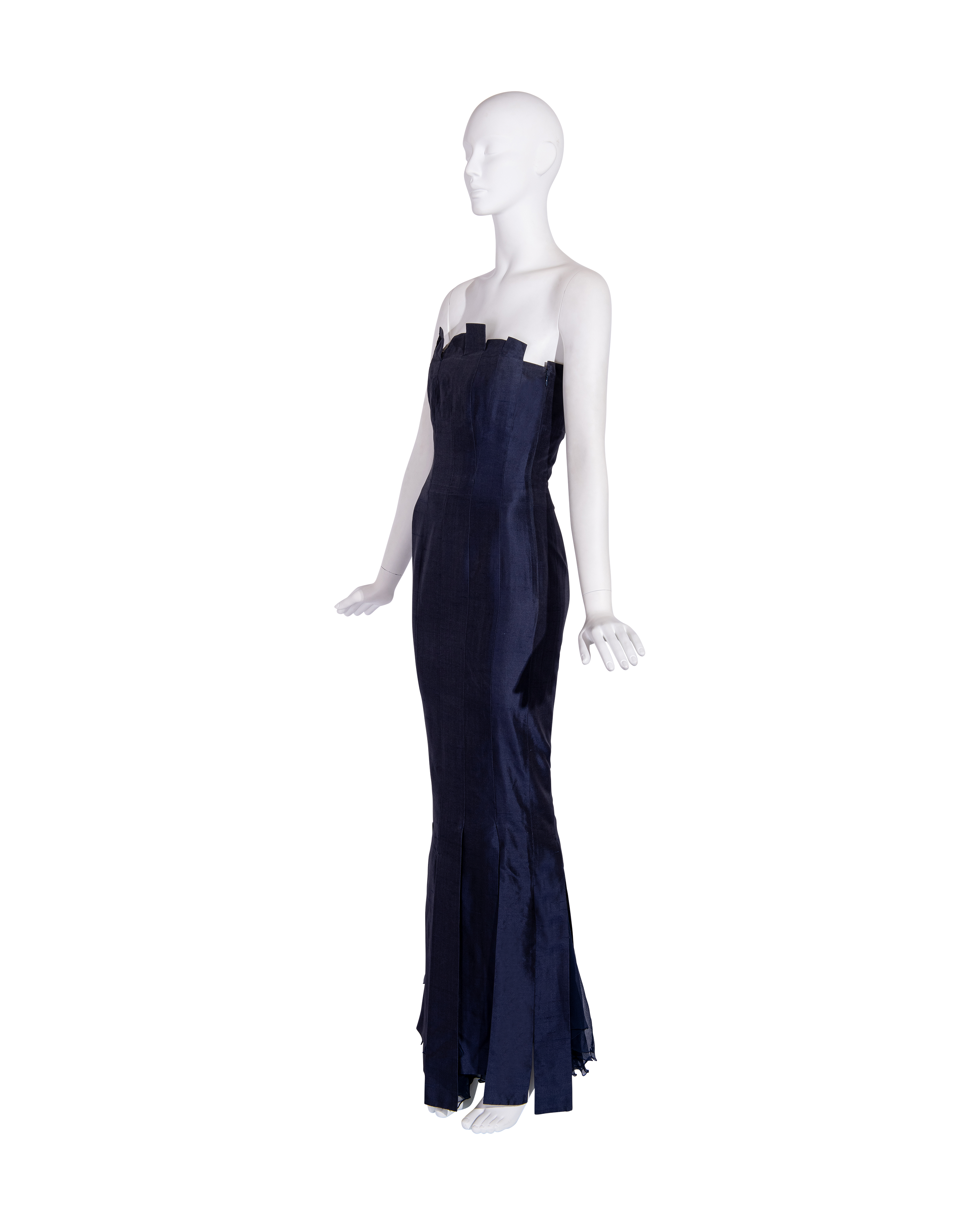 c. 2001 Navy Silk Corset Gown