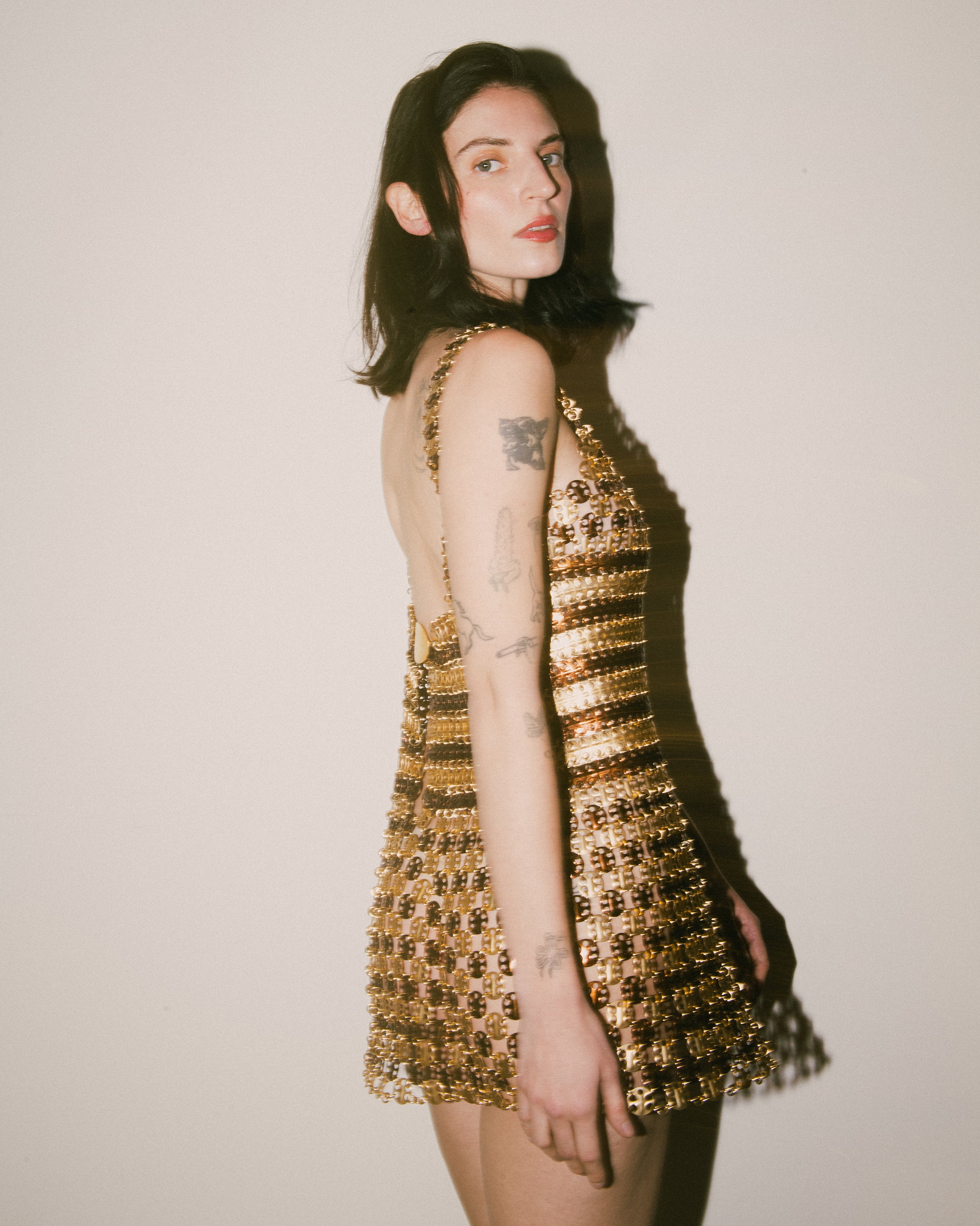 1968 Gold and Bronze Chainmail Mini Dress