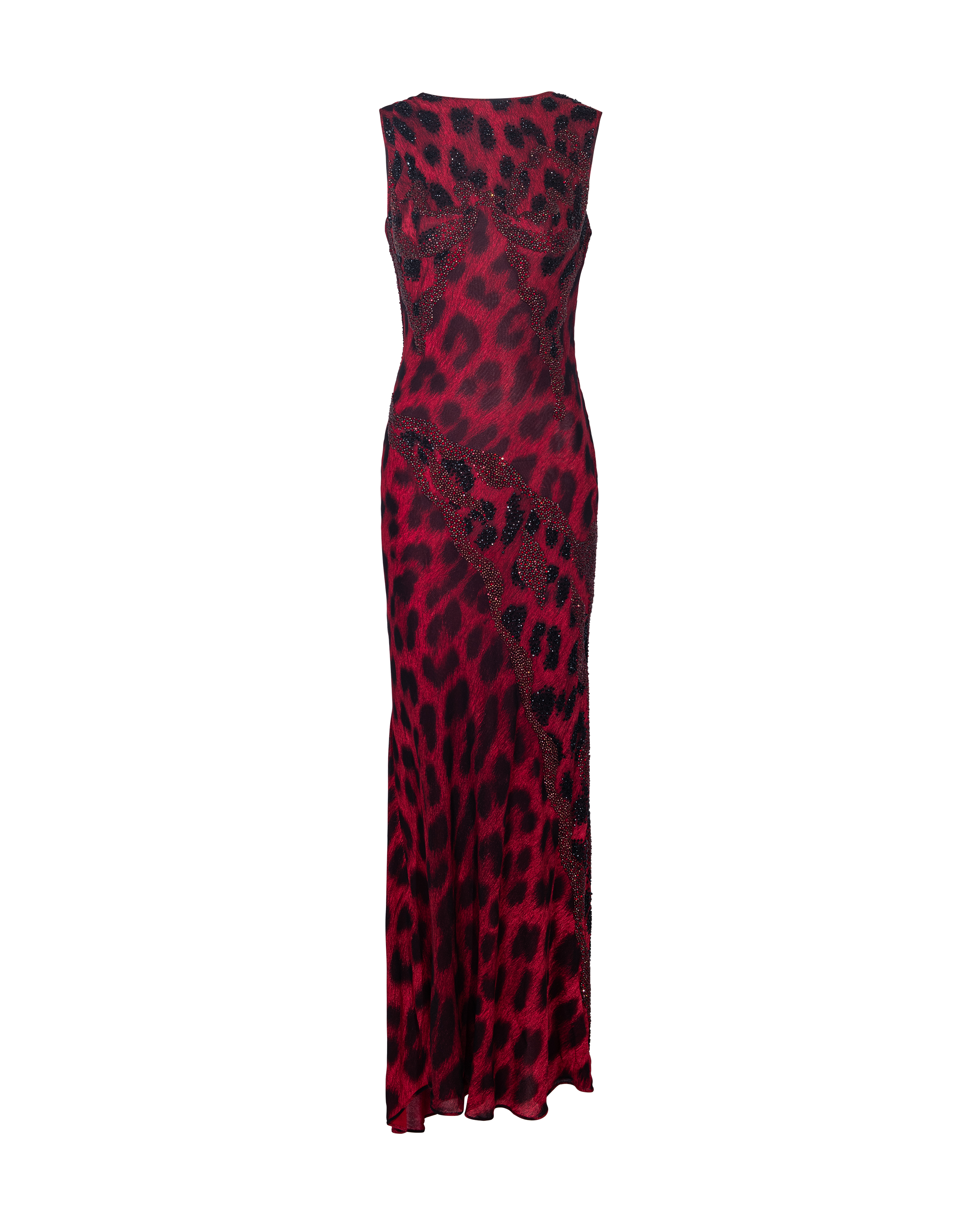 A/W 1996 Haute Couture Red and Black Leopard Print Embellished Gown