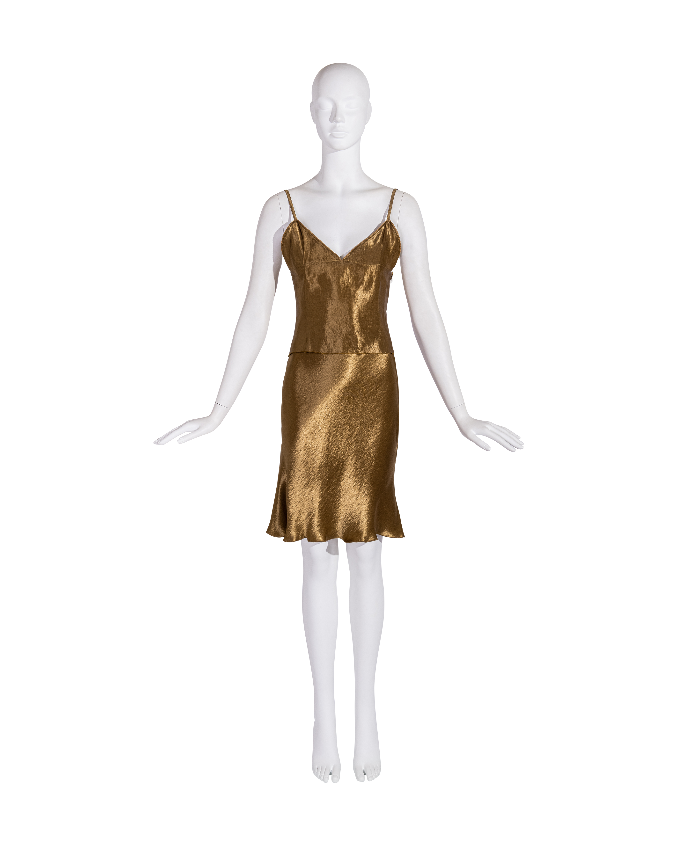 c. 1998 Metallic Gold Sleeveless Top and Bias Cut Skirt Set