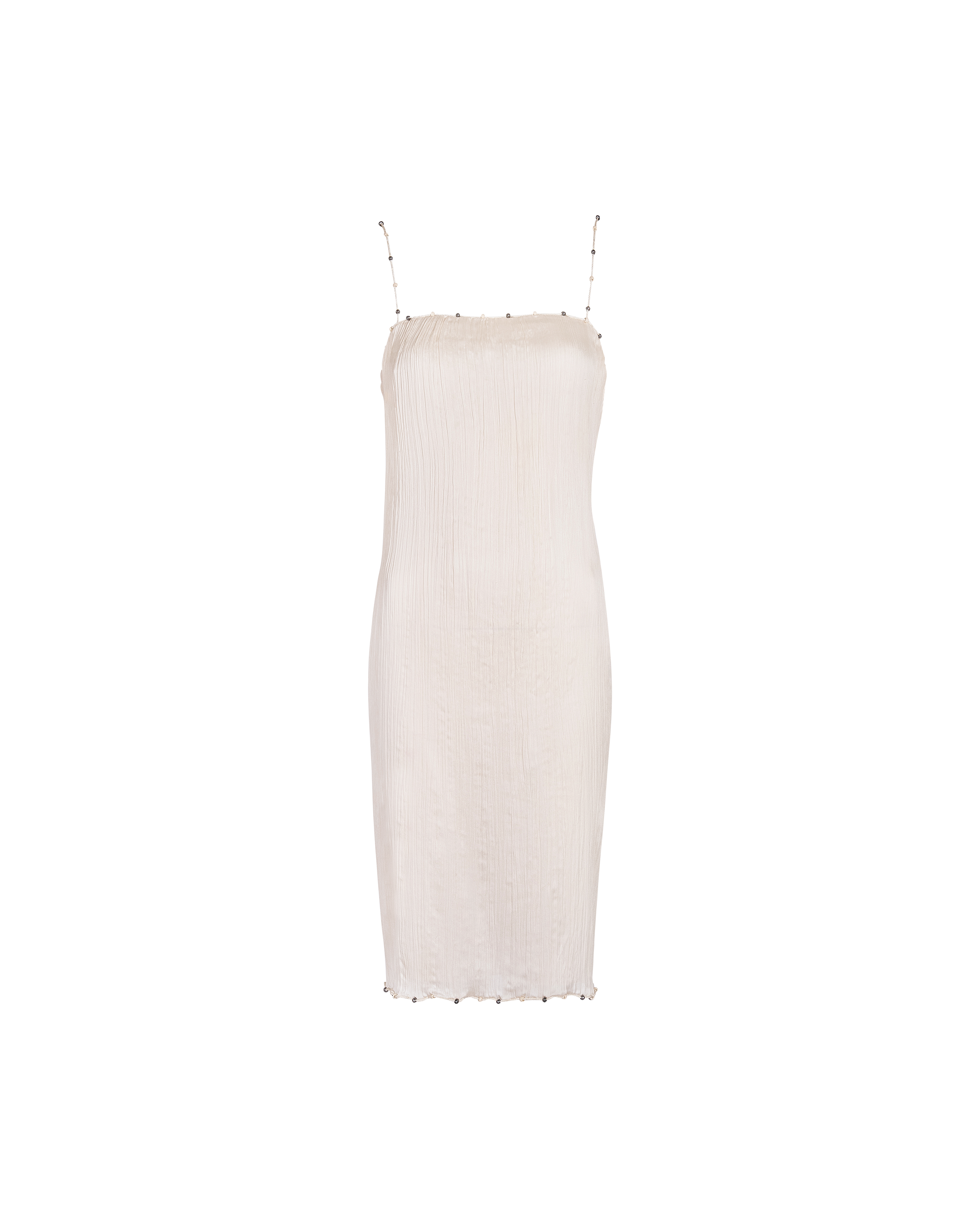 S/S 1999 Ivory Silk Pleated Midi Dress with Beaded Trim