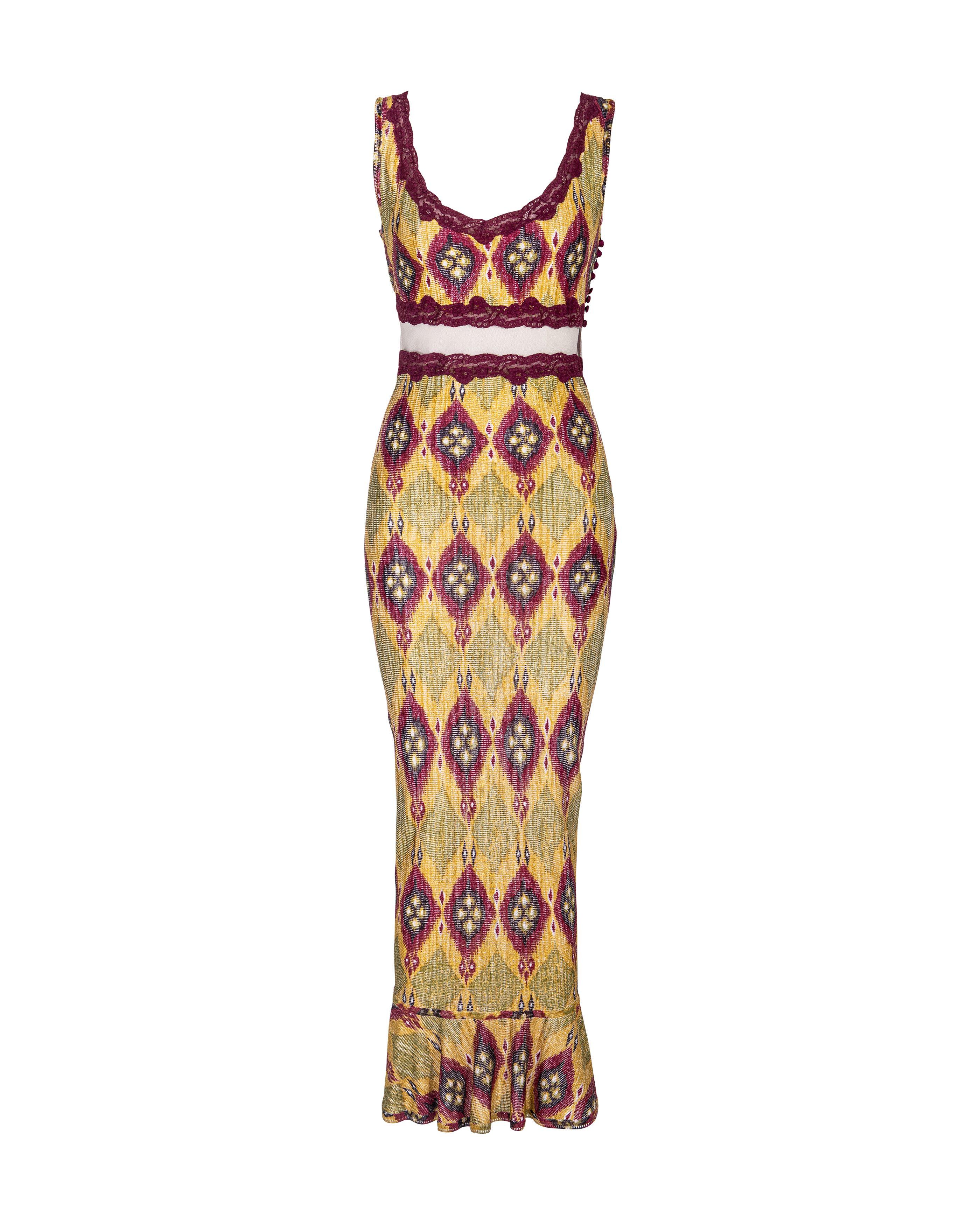 S/S 1998 Multicolor Argyle Pattern Dress and Cardigan Set