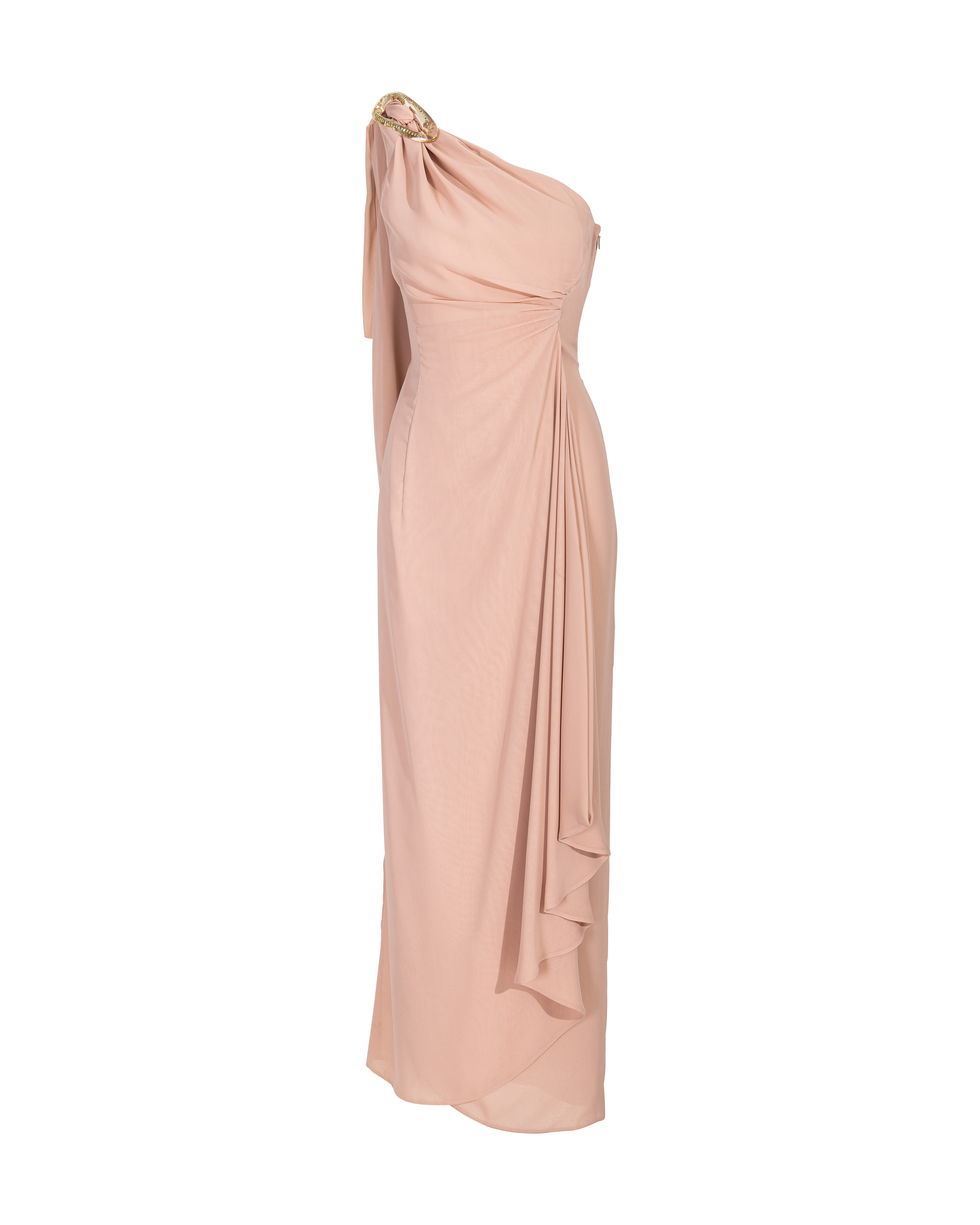 S/S 2000 Peach-Pink One-Shoulder Drape Gown and Stole