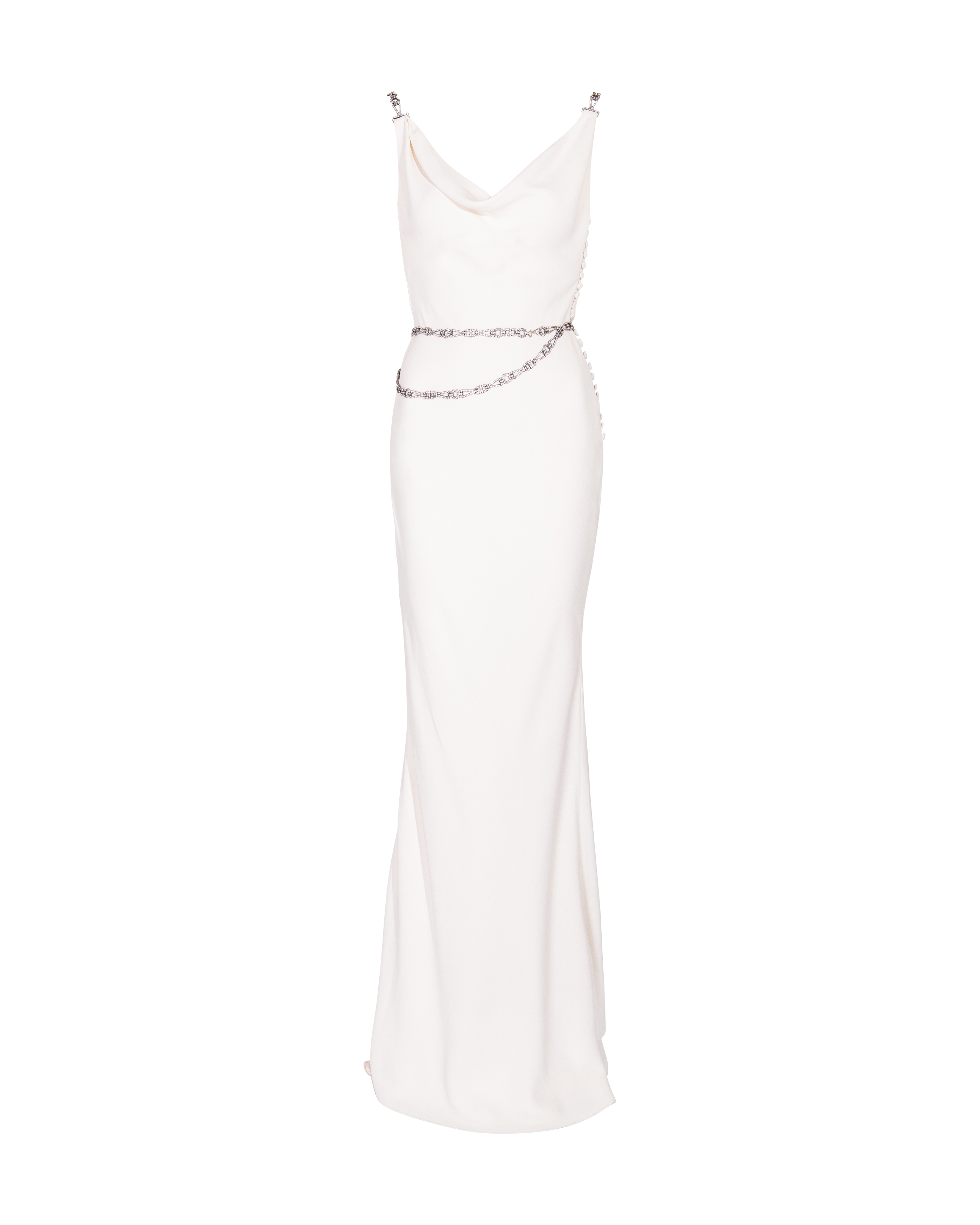 S/S 2000 Ivory Bias Cut Trained Gown with Removable Belt