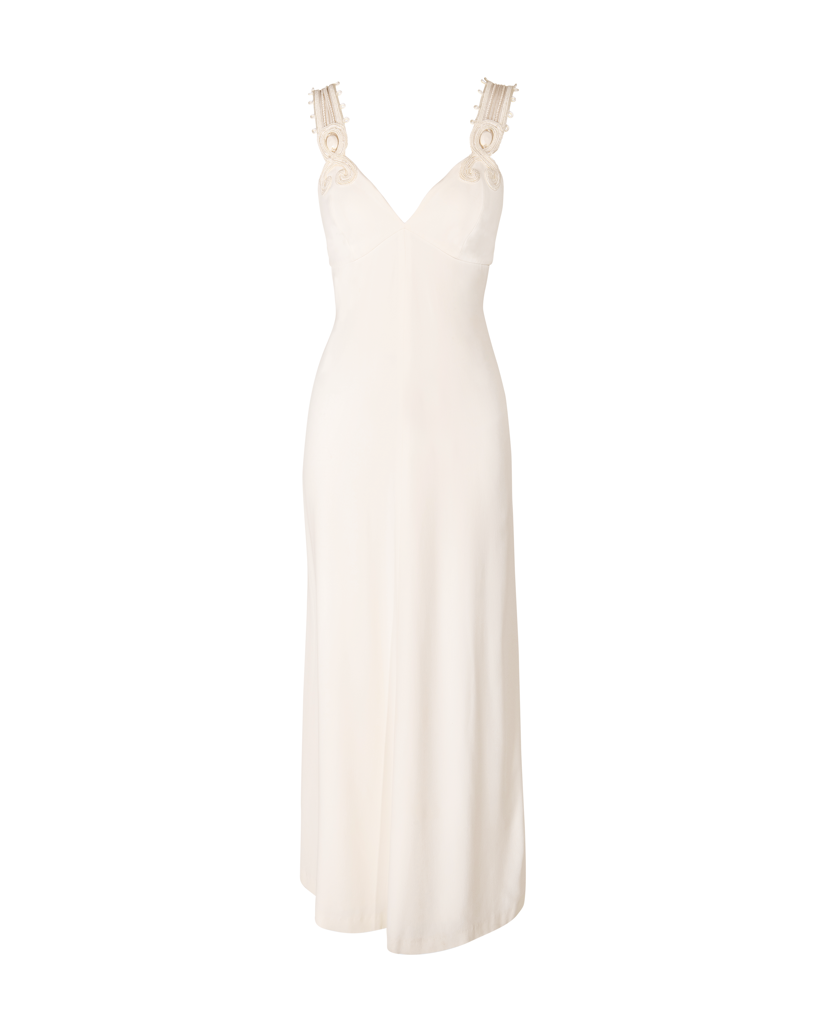 S/S 1994 Ecru Sleeveless Embroidered Strap Gown