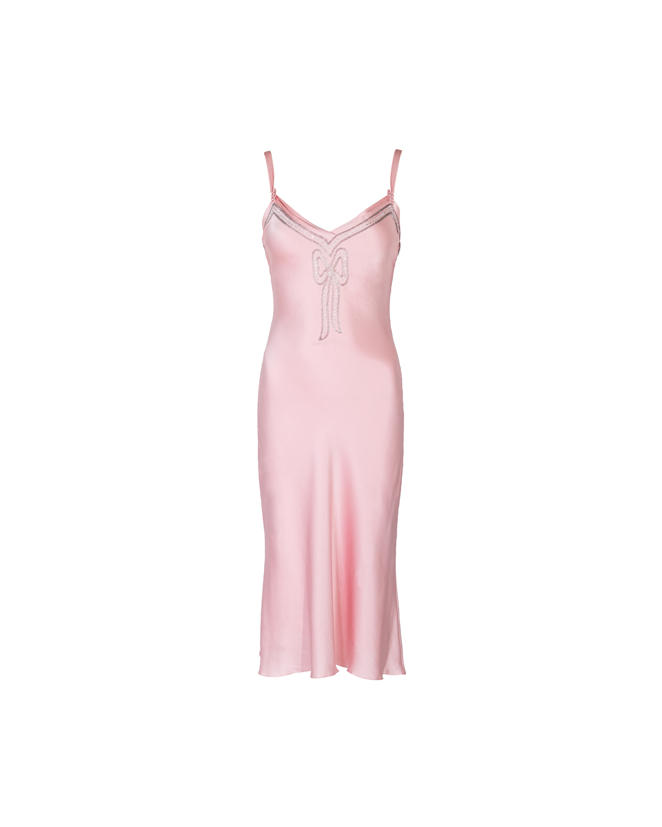 A/W 2004 Bias Cut Baby Pink Embellished Bow Slip Dress