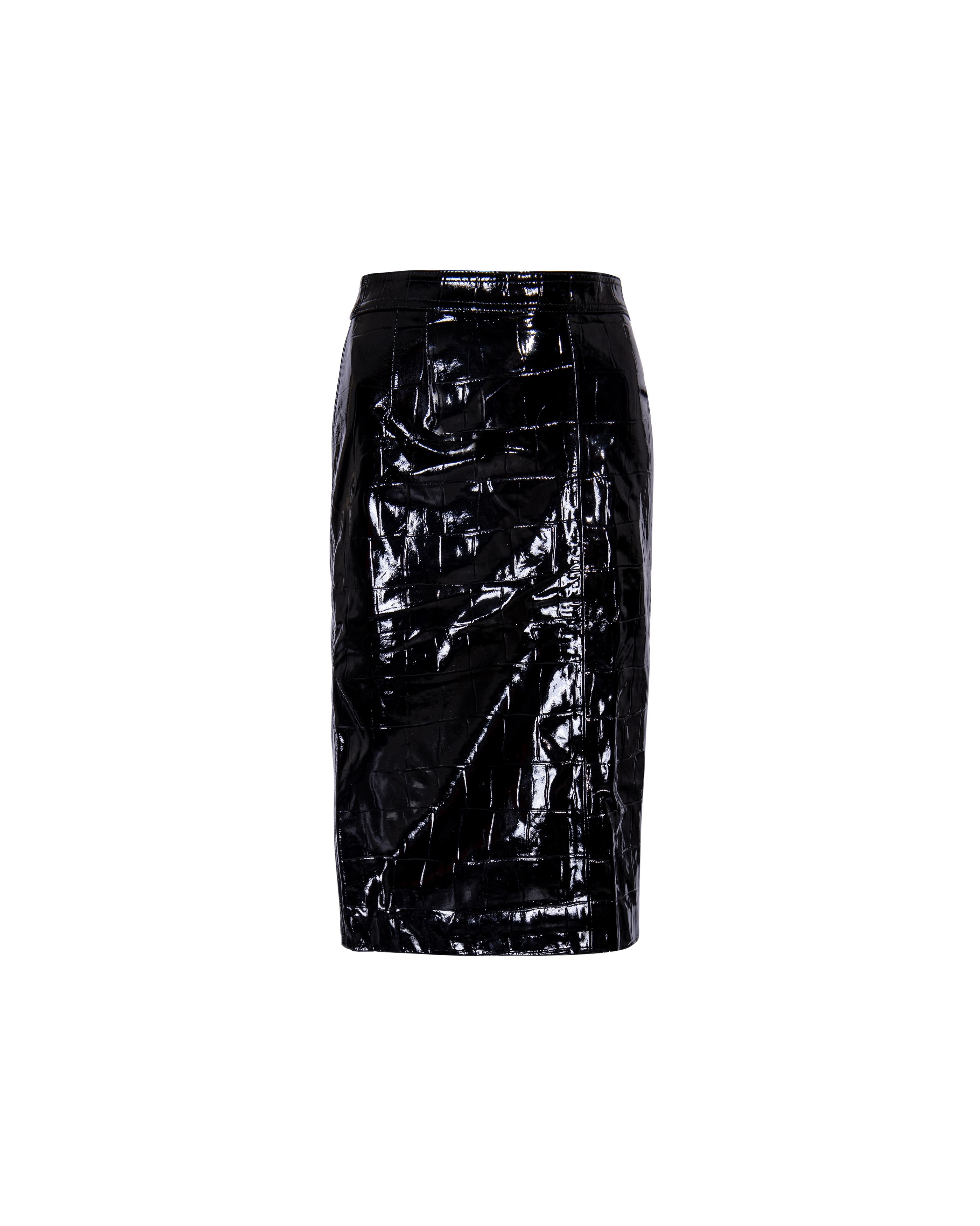 c. 2002 Black Patent Leather Knee-Length Skirt