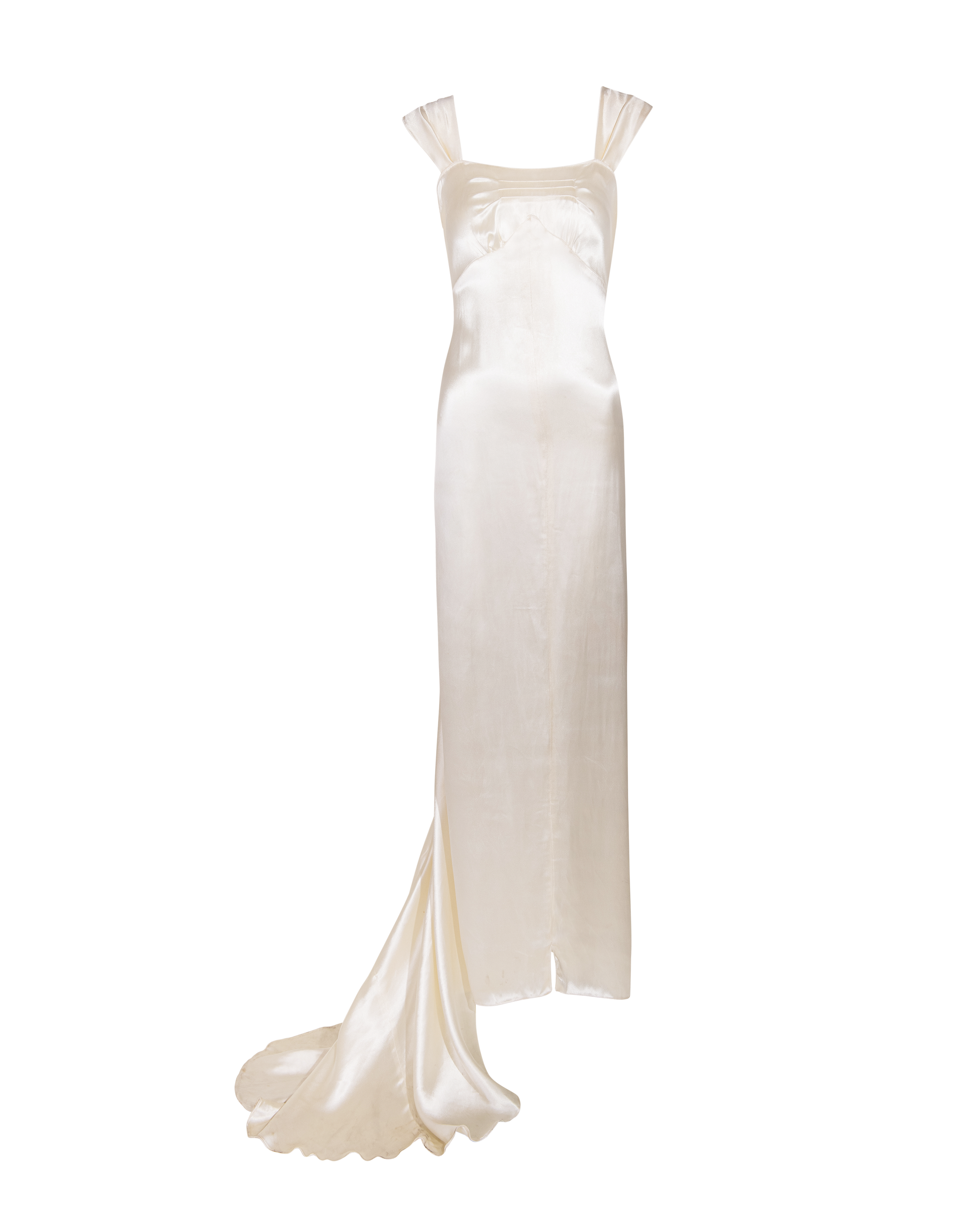 1930's Liquid Silk Sleeveless Bias Cut Trained Wedding Gown