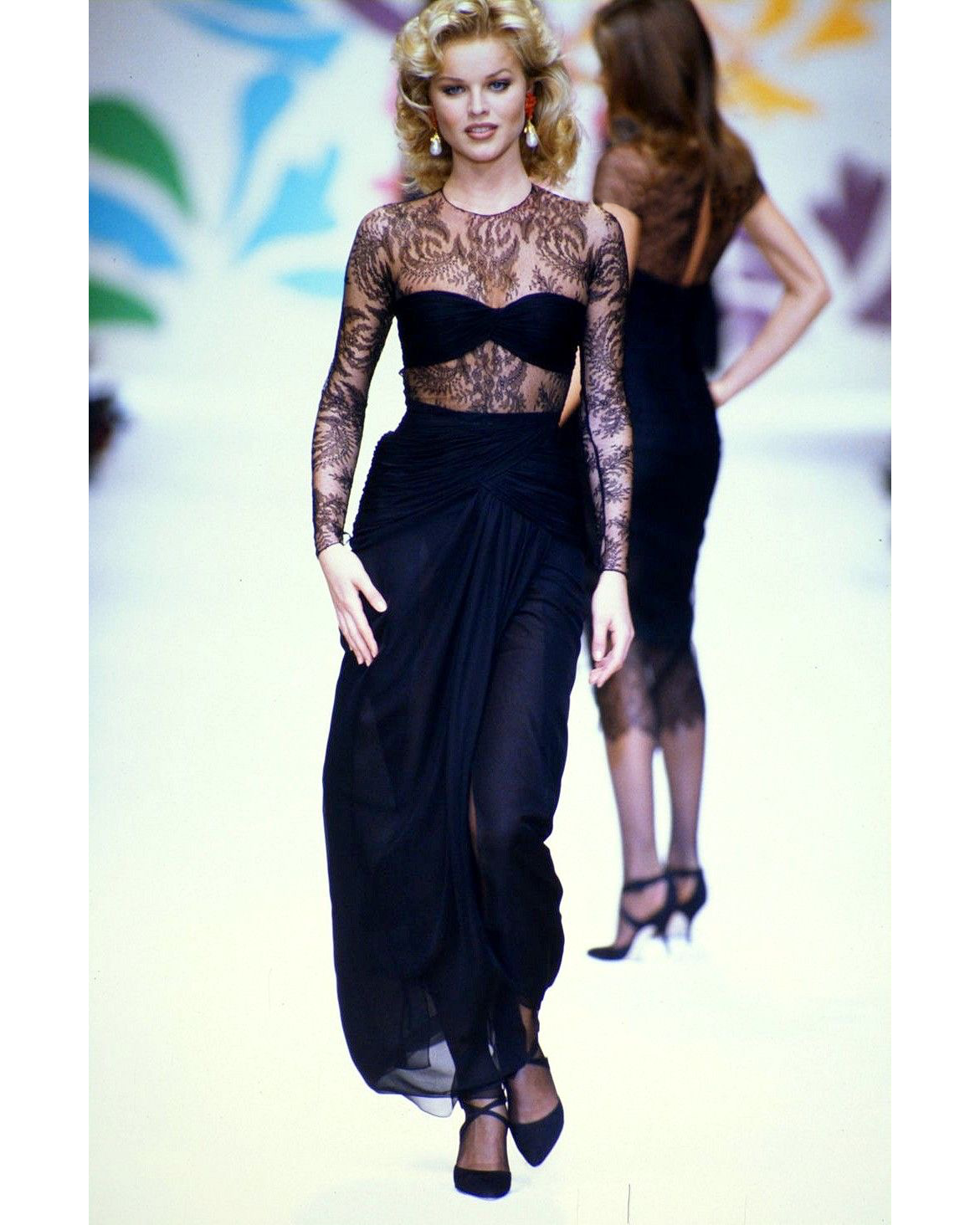 S/S 1993 Black Lace Long Sleeve Gown