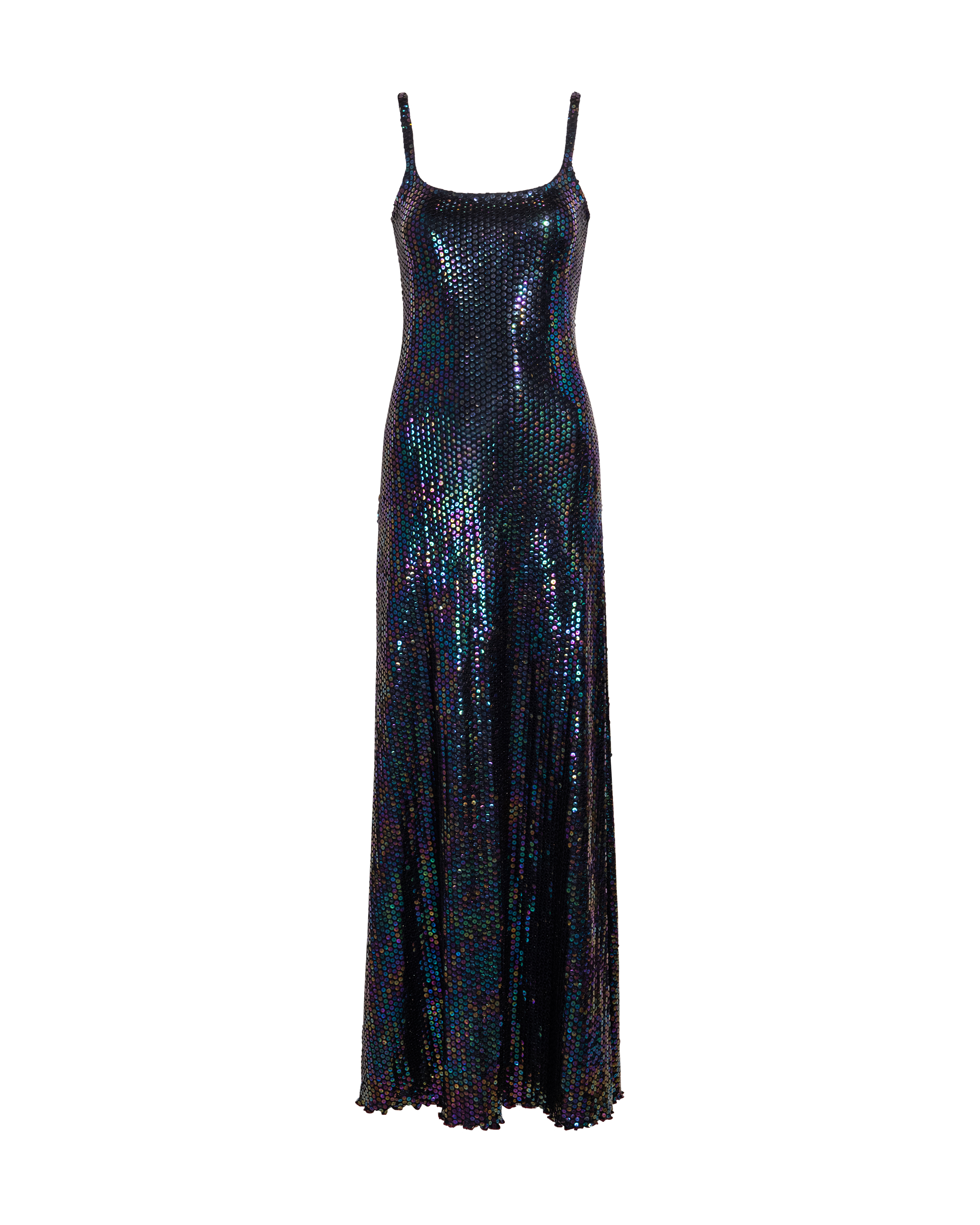 1973 Deep Navy Jersey Knit Iridescent Sequin Gown