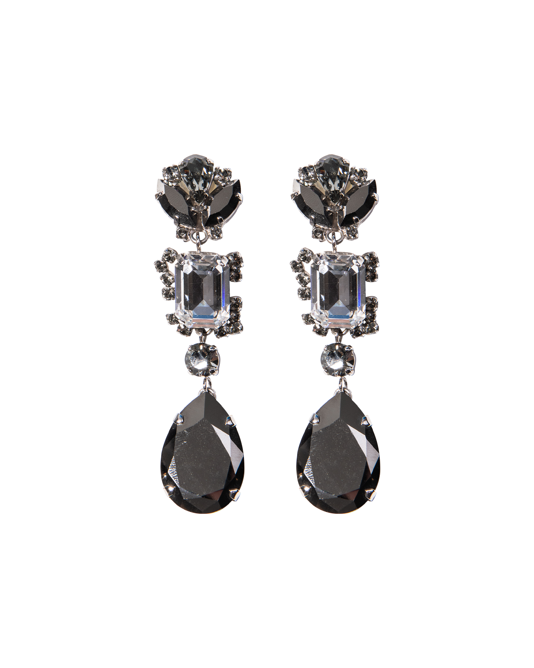 A/W 1997 Crystal and Pewter Rhinestone Drop Earrings